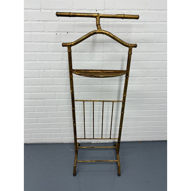 Hollywood Regency 1960s Hollywood Regency Metal Italian Gold Gilt Faux Bamboo Velet For Sale - Image 3 of 5
