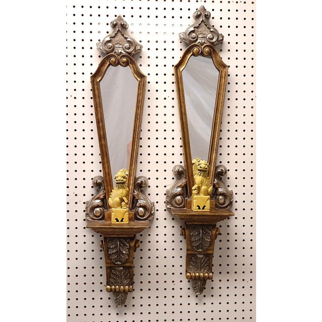 Hollywood Regency Bassett Mirror Company Gold & Silver Leaf Wall Mirrors With Display Shelves – Pair For Sale In Raleigh - Image 6 of 7