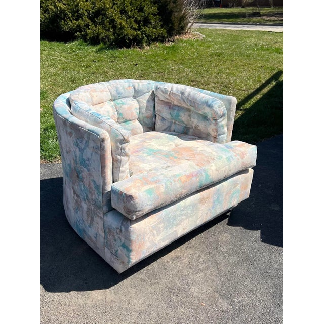 1970s Mid Century Modern Milo Baughman for Thayer Coggin Style Barrel Tub Swivel Chairs- a Pair For Sale - Image 11 of 12