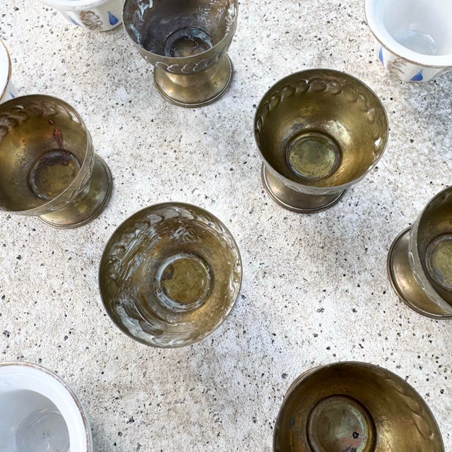 Brass Vintage Israeli Porcelain Tea Cups in Brass Holders - Set of 6 For Sale - Image 8 of 8