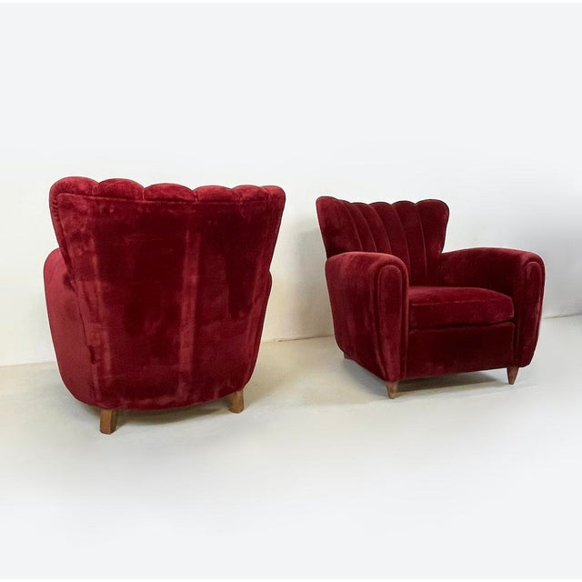 Armchairs in Burgundy Velvet, 1940, Set of 2 For Sale - Image 3 of 10