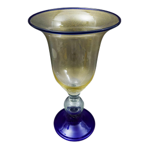 Mid 20th Century Murano Large Hand Blown Cobalt Blue Gold Fleck Art Glass Pedestal Vase 18 1/2"