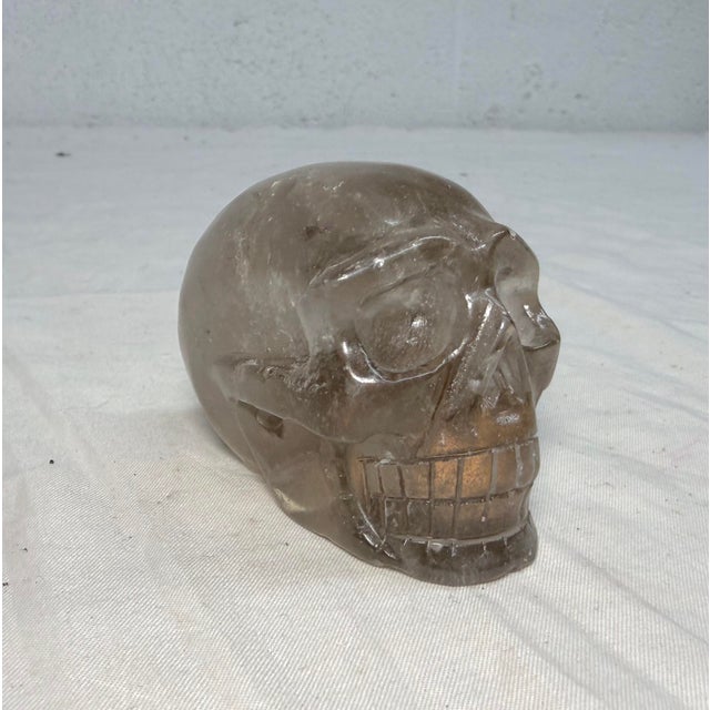 Figurative 1940s Hand Carved Rock Crystal Hard Stone Skeleton Skull Sculpture Statue For Sale - Image 3 of 12