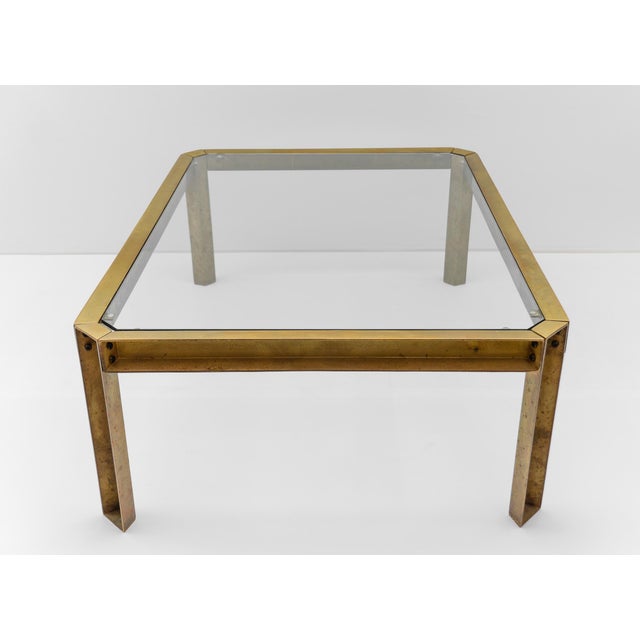 Metal Large Model T09 Coffee Table in Brass and Glass by Peter Ghyczy, 1970s For Sale - Image 7 of 18