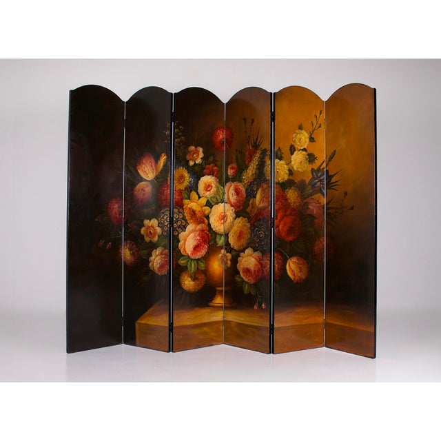 Wood Six-Panel Painted Screen with Still Life, 1970s For Sale - Image 7 of 7