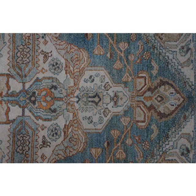 Late 20th Century Vintage Geometric Turquoise Rug Runner Mat 5 X 2 For Sale - Image 5 of 14