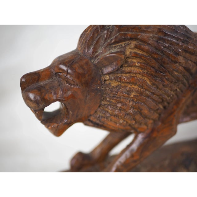 Early 20th French Carved Walnut Wood Lion For Sale - Image 6 of 9