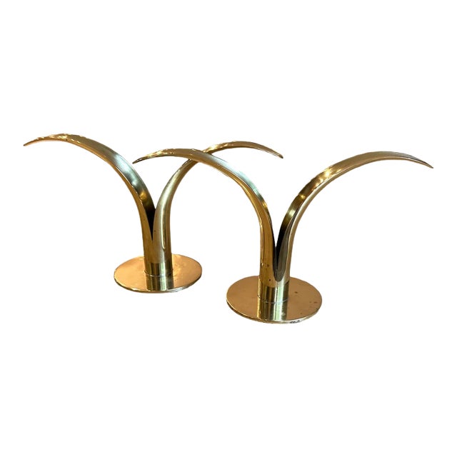 1940s Swedish Lily Brass Candle Holders by Alenius Bjork- a Pair For Sale