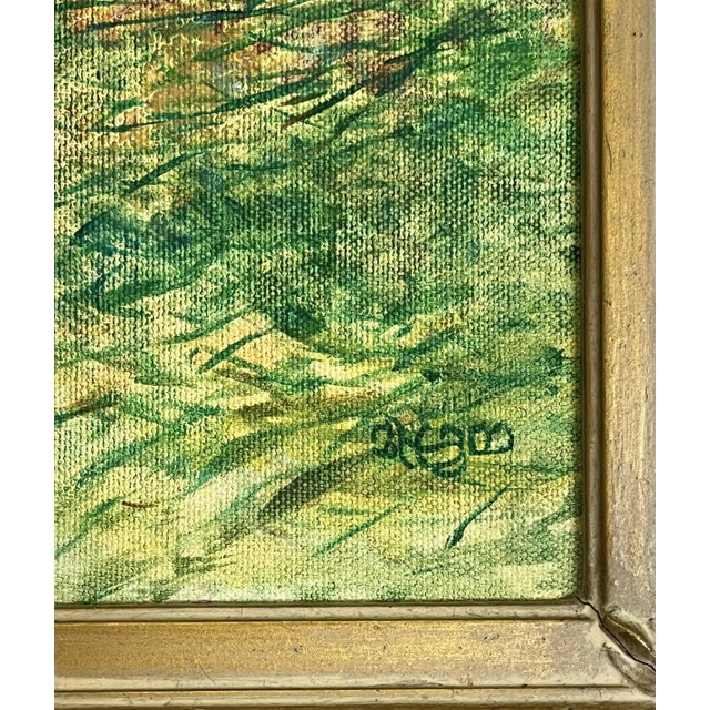 Green Original Impressionist Field of Flowers Oil Painting on Canvas, Signed and Framed For Sale - Image 8 of 15