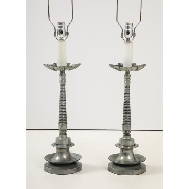 Mid-Century Modern 1960's Aluminum French Table Lamps - A Pair For Sale - Image 3 of 10
