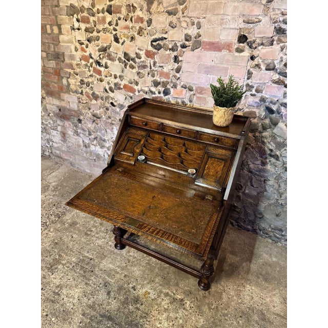 Wood Vintage Jacobean Carved Oak Secretaire, 1920 For Sale - Image 7 of 18