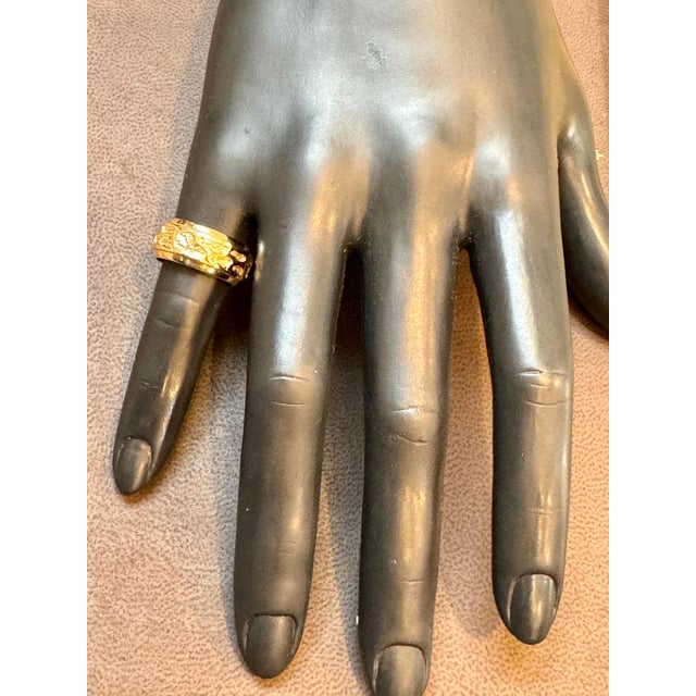 Metal 14 Karat Yellow Gold Classic Wide Wedding Band With Design Ring, Unisex Size 4.5 For Sale - Image 7 of 18