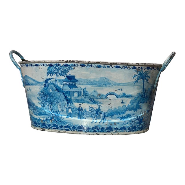 Blue Tole French Style Chinoiserie Planter For Sale