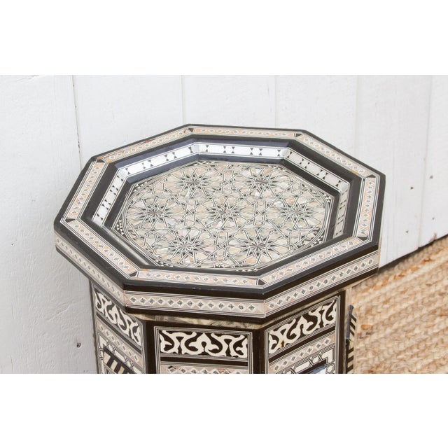 Islamic Vintage Black & White Marquetry Side Table For Sale - Image 3 of 10