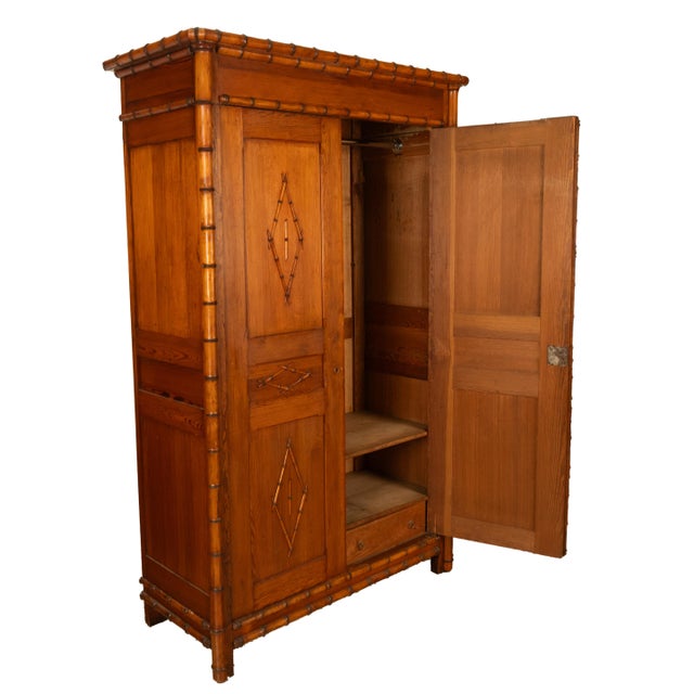 Antique 19th Century French Faux Bamboo Pine Armoire Wardrobe Cupboard 1880 For Sale - Image 4 of 10