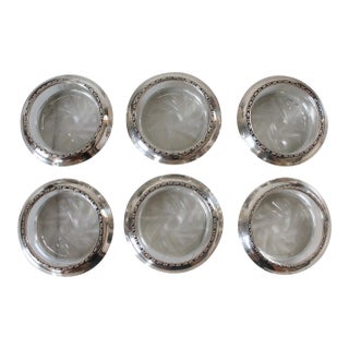 Vintage Amston Sterling Silver and Glass Coasters - S/6 For Sale