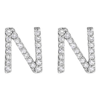 10K White Gold 1/10 Cttw Diamond 'N' Initial Stud Earring For Sale