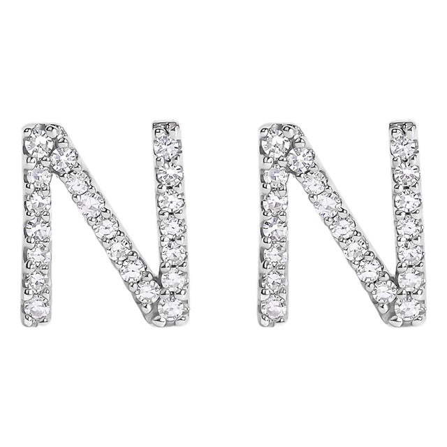 10K White Gold 1/10 Cttw Diamond 'N' Initial Stud Earring For Sale