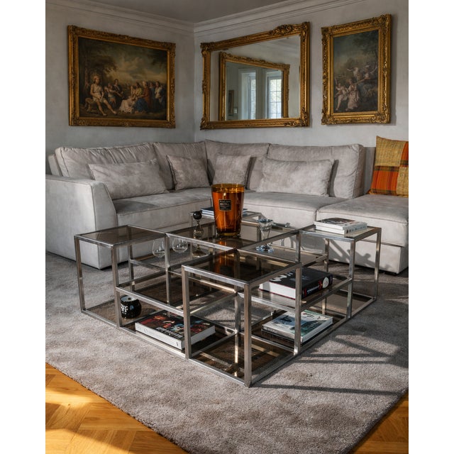 A monumental, custom-made coffee table, both sculptural and functional. Likely crafted in a Swiss workshop, this unique...