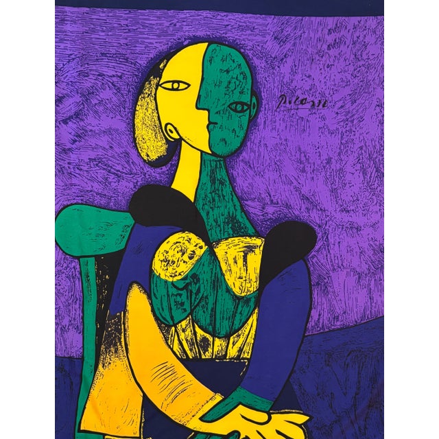 Vintage French Scarf after Pablo Picasso Cubist Portrait of "Femme Assise 1980s For Sale - Image 11 of 12