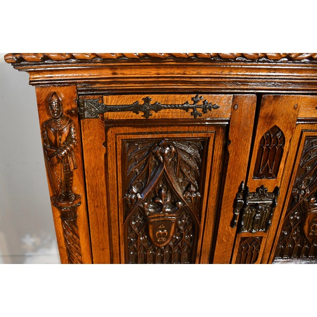 1900 Antique Gothic Revival Heavily Carved Tiger Oak Cabinet For Sale - Image 13 of 17