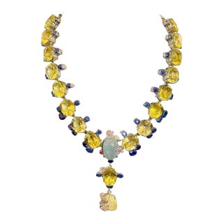 Bochic Capri Convertible Necklace, 18K Gold & Silver, 74ct Gemstones For Sale
