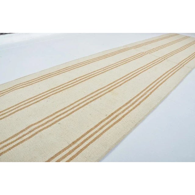 Beige and Copper Color Striped Kilim Runner Rug For Sale - Image 3 of 11