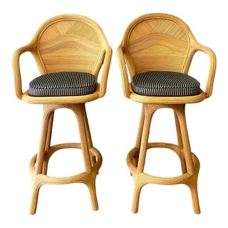Vintage Coastal Pencil Reed Barstools - a Pair For Sale