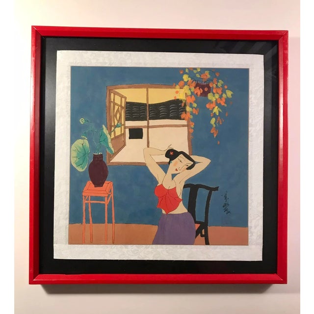 Vintage Watercolor Painting by Chinese Artist Zhan Yian For Sale - Image 9 of 9