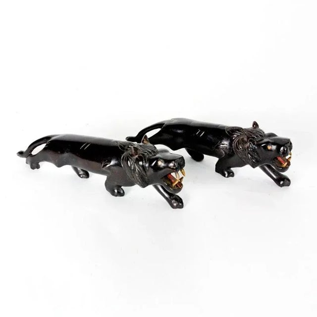 Pair of Carved Ebony Anglo Indian Lions For Sale In West Palm - Image 6 of 6