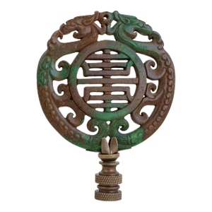 Chinese Longevity Symbol Carved Stone Lamp FInial on Bronze Hardware