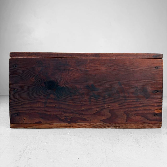 Antique Japanese wooden merchant’s or transport chest from the 1920s, constructed from wide softwood planks of Japanese...