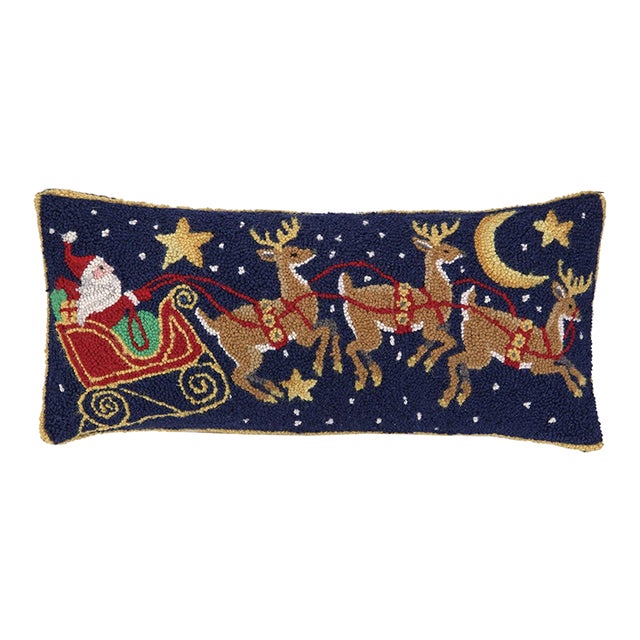 Santa Three Reindeer Hook Pillow 12" x 26" For Sale