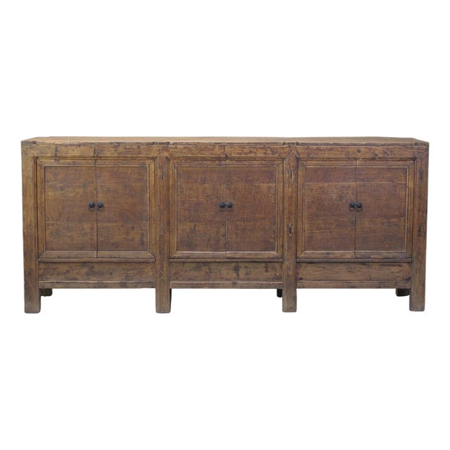 Aged Poplar 3 Door Cabinet For Sale
