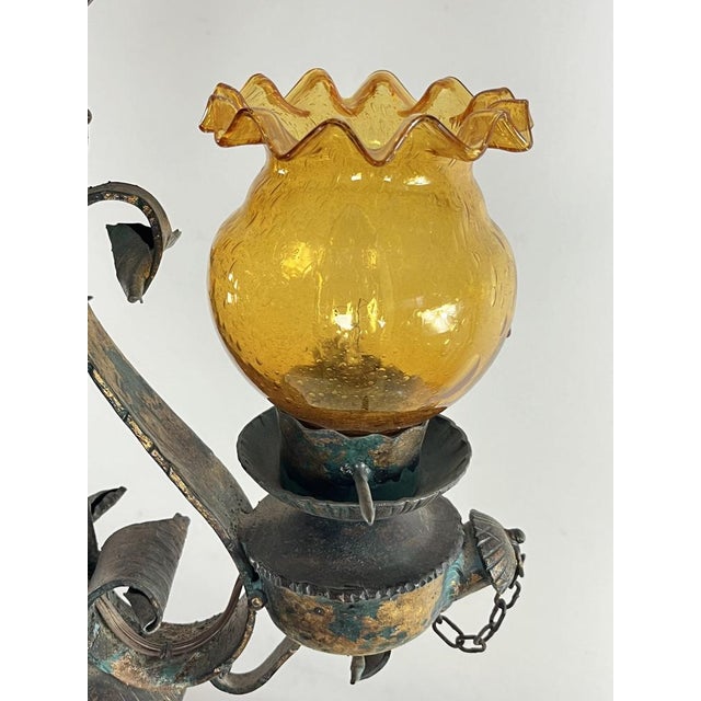 Mid-Century Brutalist Iron and Glass Chandelier, 1960s For Sale - Image 12 of 15