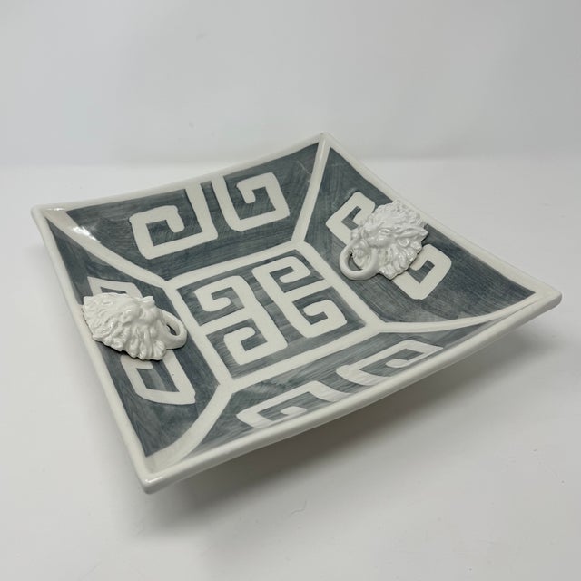 Hollywood Regency Greek Key Square Bowl in Graphite For Sale - Image 3 of 3