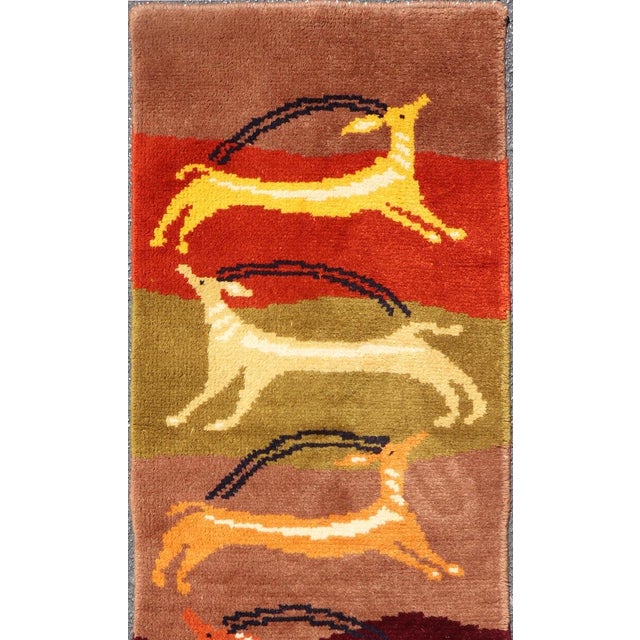 Art Deco European Art Deco Runner Rug With Gazelle Motifs in Warm Earth Tones For Sale - Image 3 of 12