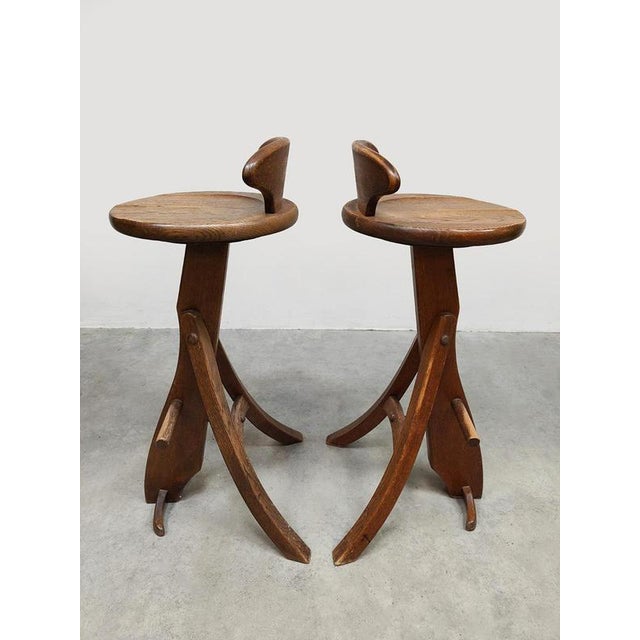 Brutalist Vintage Brutalist Wooden Bar Stools, 1960s For Sale - Image 3 of 5