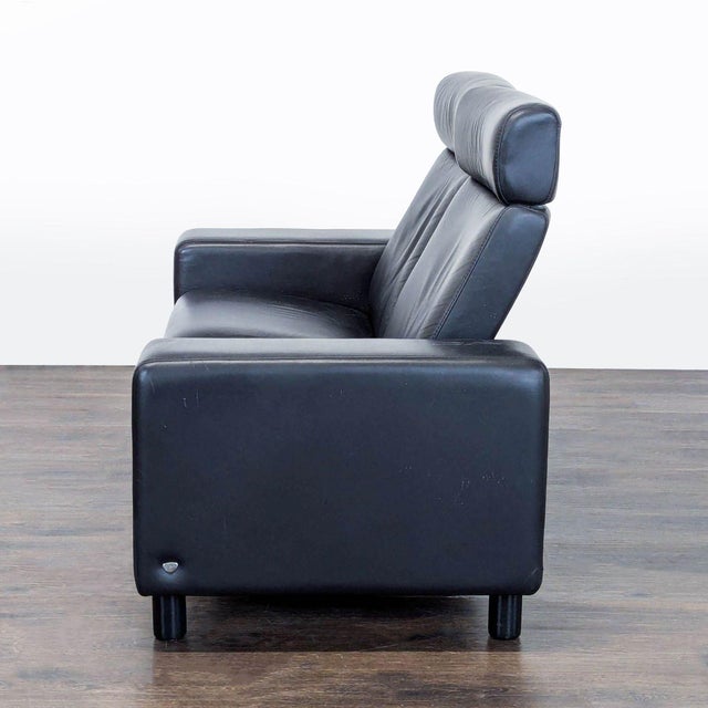 2000 - 2009 Stressless Arion Black Leather Loveseat With Adjustable Headrests For Sale - Image 5 of 10