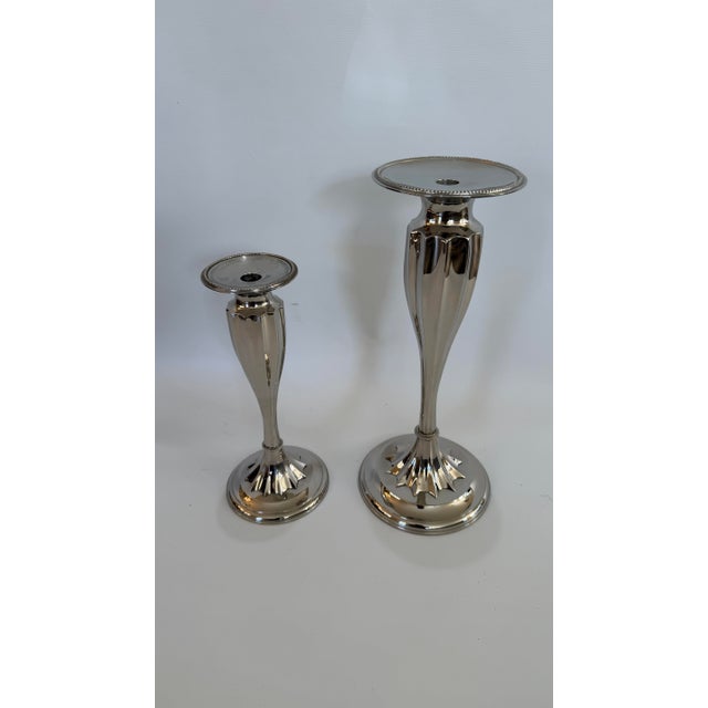 Pair of Global Views Polished Nickel Graduated Candlesticks For Sale In Las Vegas - Image 6 of 8