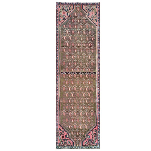 Apricot 1960s Apricot Color, Vintage Persian Hamadan With Repetitive Pattern, Distressed Wool Hand Knotted, Runner Rug For Sale - Image 8 of 8