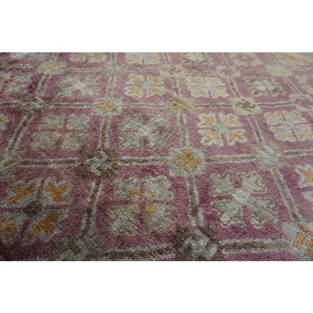 Burgundy 1900s Antique Large Chinese Diamond Grid Purple Baotou Knotted Runner Rug For Sale - Image 8 of 12