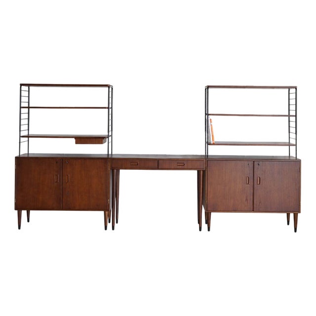 Mid-Century 3-Piece Teak Bookcase System with Writing Desk, Sweden, 1960s, Set of 3 For Sale