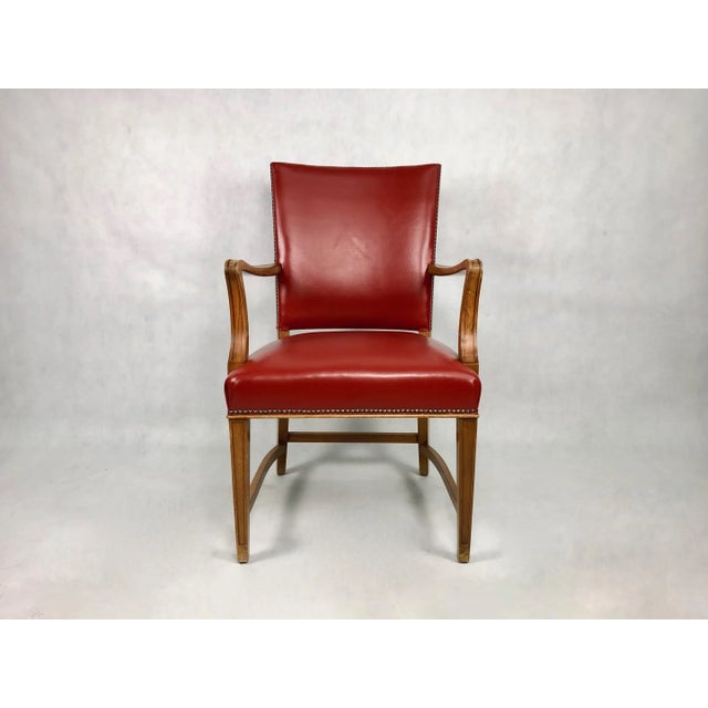 Red Leather Office Armchair, 1930s For Sale - Image 6 of 13
