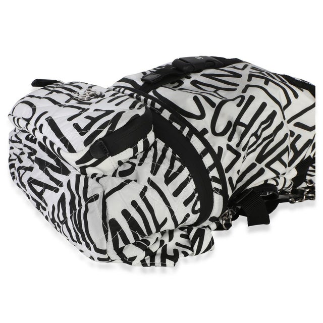 Textile White Black Nylon Printed Coco Neige Backpack For Sale - Image 7 of 8