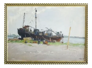 German Dontsov, Ship Repair, 1956, Oil Painting, Framed