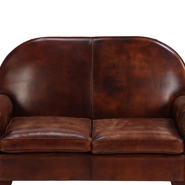 Art Deco Dutch Art Deco Style Leather Loveseat, 1930s Modernist Form For Sale - Image 3 of 8