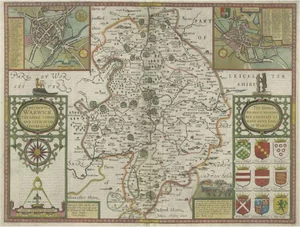 Antique Map of Warwickshire in England by Speed, 1614