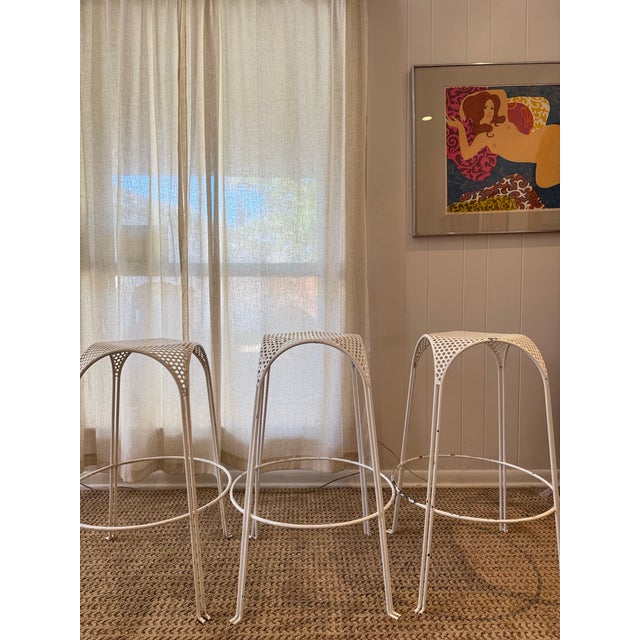 1950s A Set of Italian Mid Century Modern White Perforated Metal Counter Stools Designed Attributed to Maurizio Tempestini, Circa 1950s For Sale - Image 5 of 12