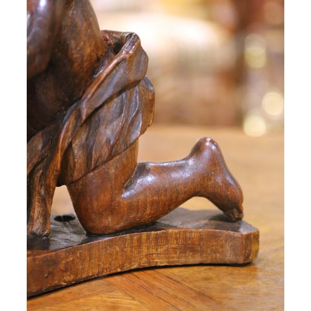 Brown 18th Century French Carved Oak Winged Putto With Fleur-De-Lys Heraldic Shield For Sale - Image 8 of 10